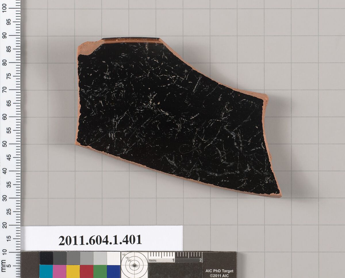 Terracotta fragment of a kylix (drinking cup), Terracotta, Greek, Attic