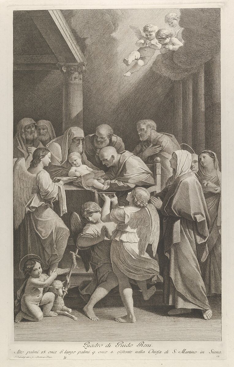 The circumcision of Christ, a group of men, women and angels surrounding him, the young Saint John the Baptist at lower left, after Reni, Engraved by Giuliano Traballesi (Italian, Florence 1727–1812 Milan), Engraving and etching 