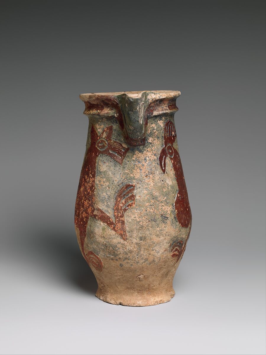 Barrel-Shaped Jug with a Fox and a Rooster, Glazed earthenware, French