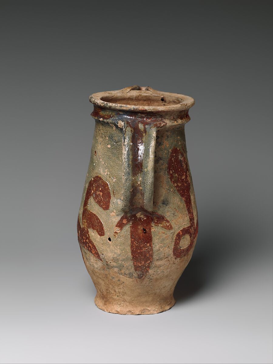 Barrel-Shaped Jug with a Fox and a Rooster, Glazed earthenware, French