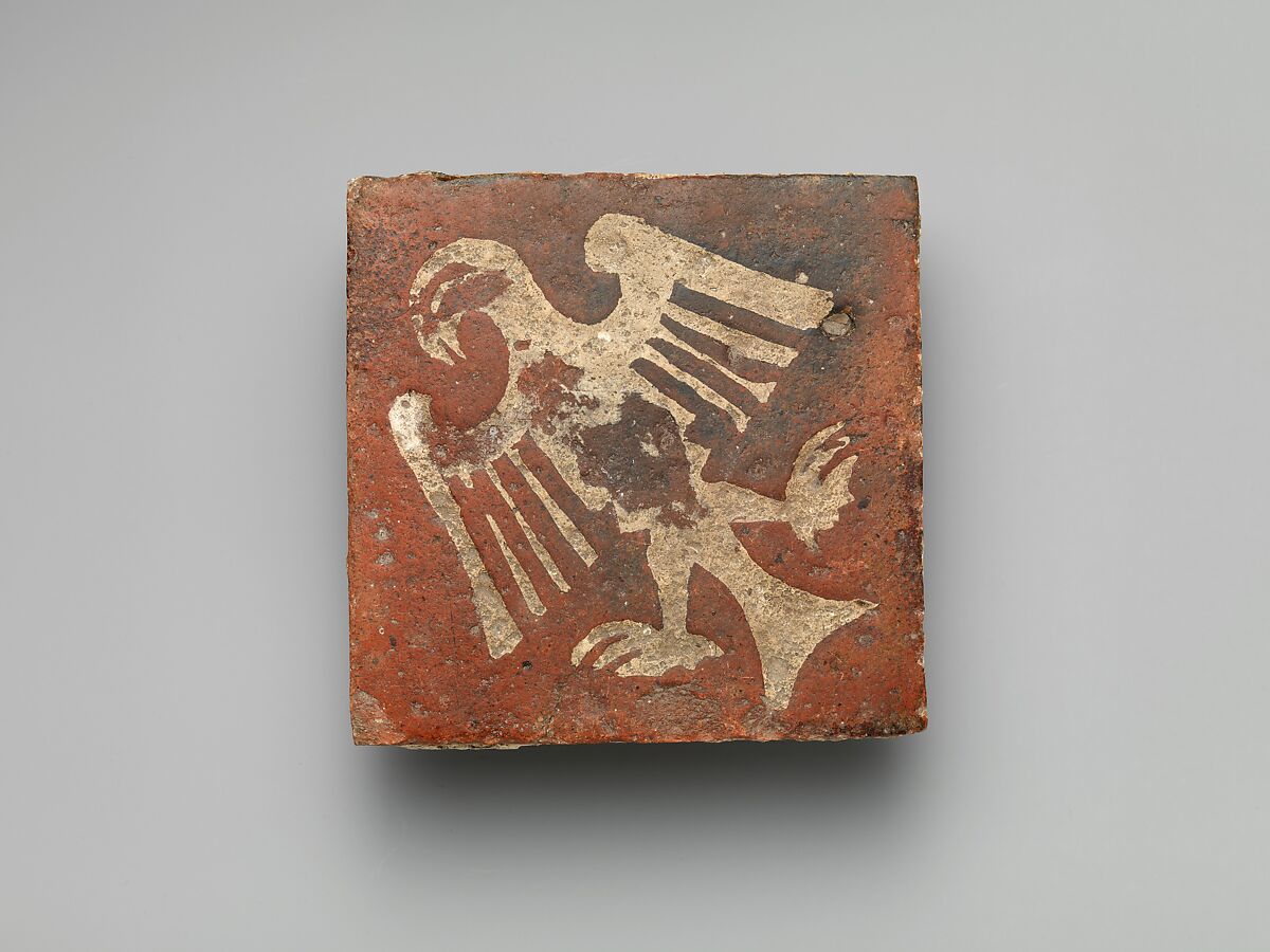 Tile with Eagle Motif, Glazed earthenware, British 