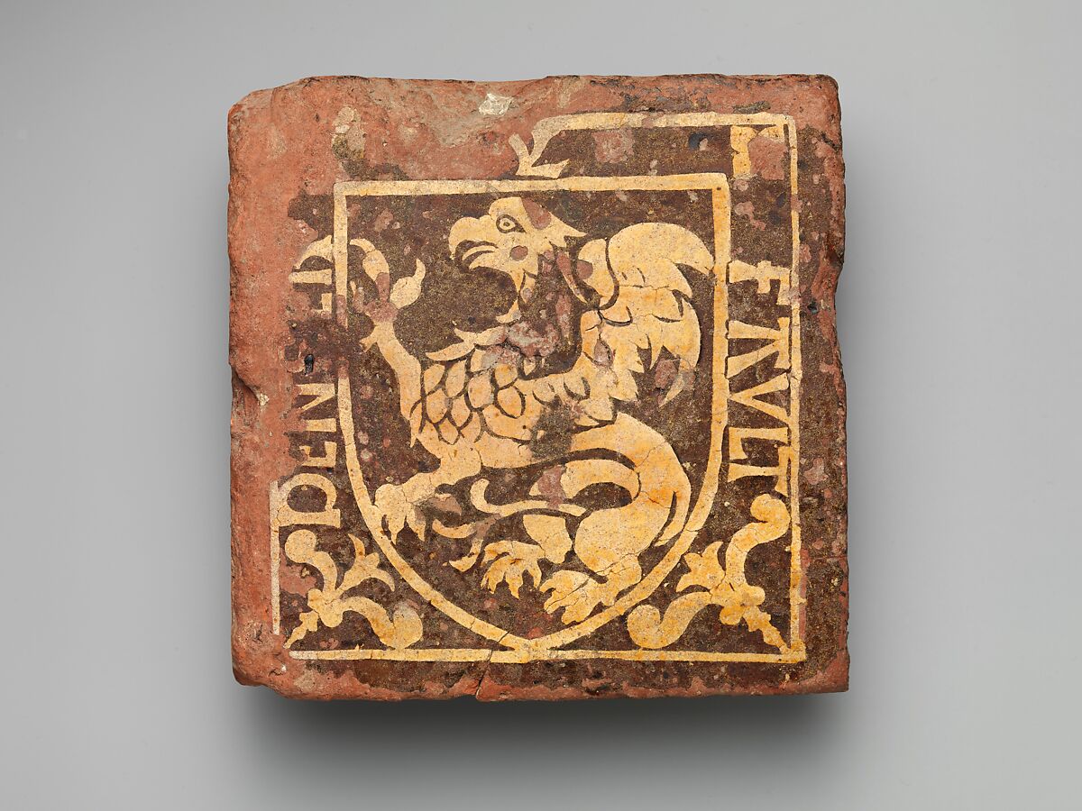Tile with Griffin, Glazed earthenware, French 