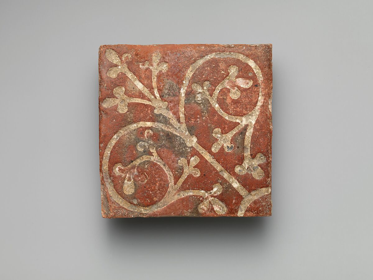 Tile with Foliate Motif, Glazed earthenware, British 