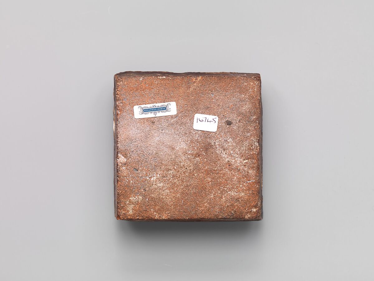 Tile with Bell between a Key and a Sword, Glazed earthenware, British