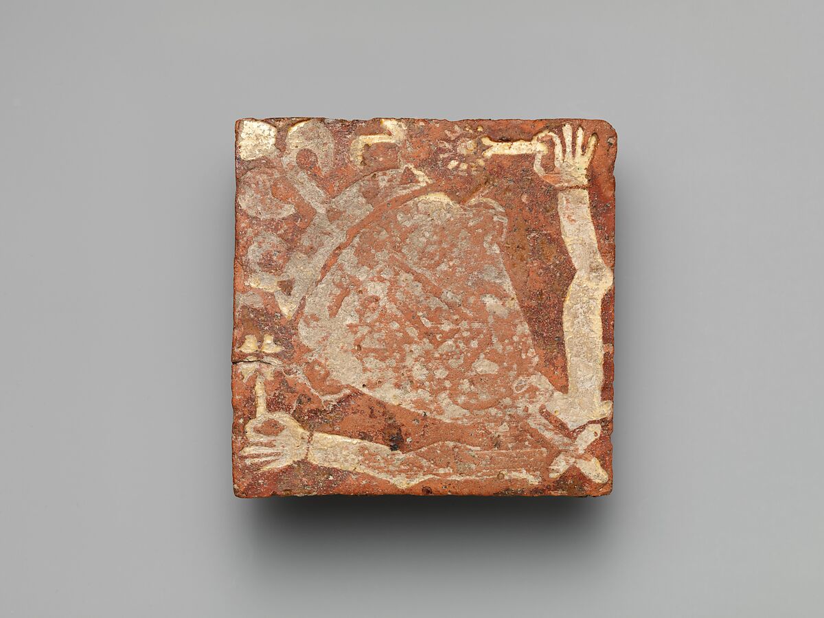 Tile with a King Holding Flowers, Glazed earthenware, British 