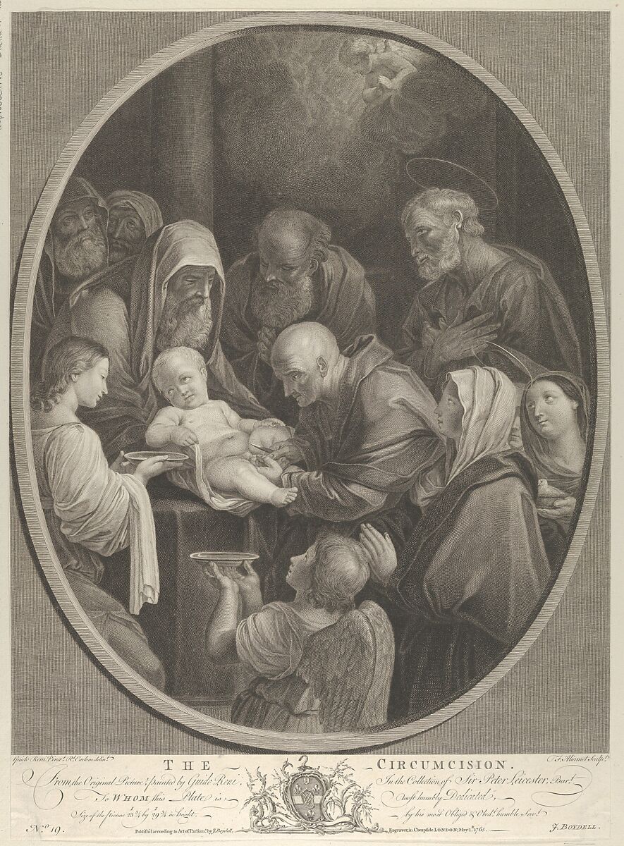 The Circumcision of Christ, a group of men and women surrounding him, an angel in the foreground, after Reni, Engraved by François Germain Aliamet (French, Abbeville 1734–1790 London), Engraving and etching 