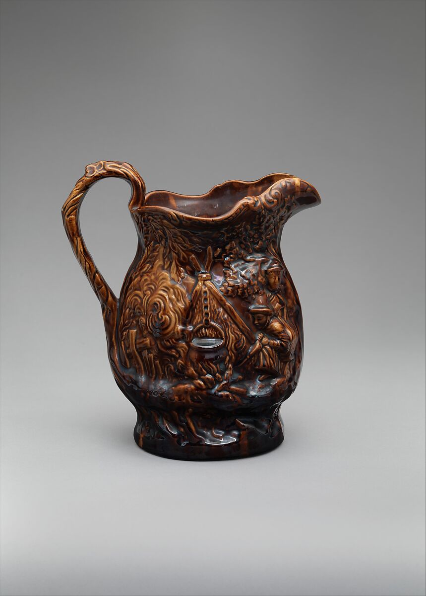 "Gypsy" pitcher, E. &amp; W. Bennett Pottery (American, Baltimore, Maryland 1847–1857), Slip-cast; yellow earthenware, American 