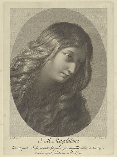 The head of Mary Magdalene looking down to the right, in an oval frame, after Reni