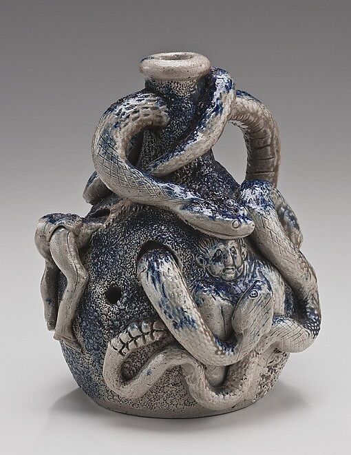 Snake Jug, Cornwall Kirkpatrick (1814–1890), Salt-glazed stoneware with cobalt decoration, American 