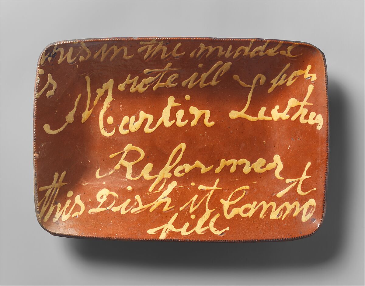 Possibly Smith Pottery (1825–87), Red earthenware, slab molded with hand-applied slip decoration; lead glaze, American 