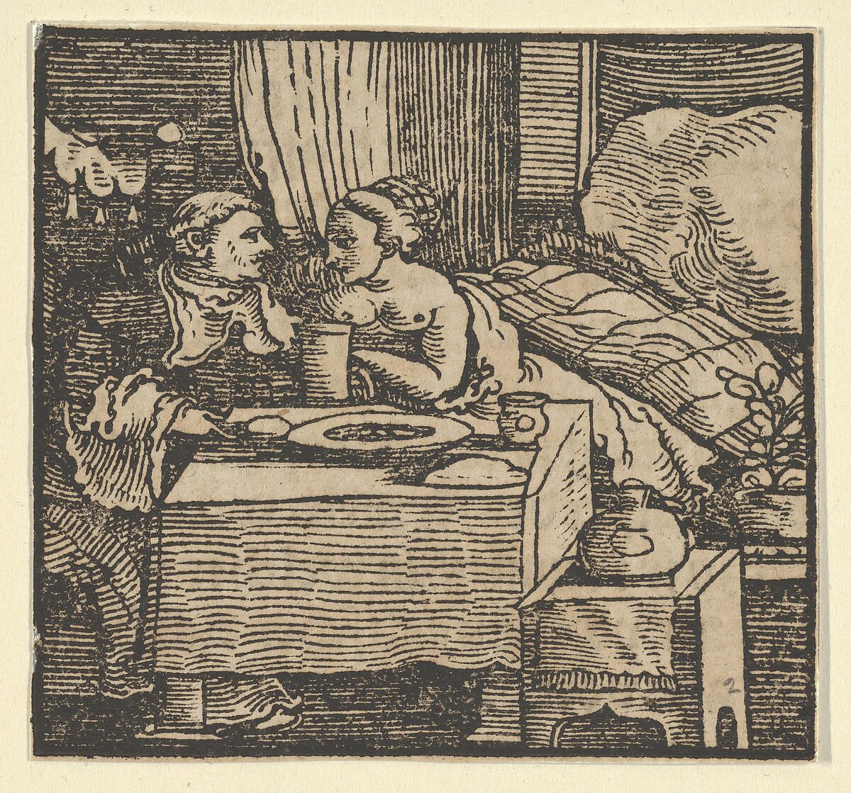 The Nude Girl and the Abbot, from The Decameron, Hans Schäufelein (German, Nuremberg ca. 1480–ca. 1540 Nördlingen), Woodcut 