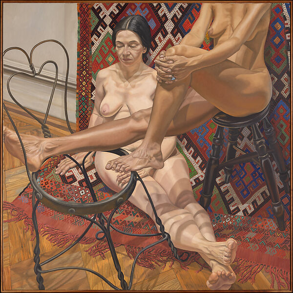 Two Models with Bent Wire Chair and Kilim Rug, Philip Pearlstein (American, Pittsburgh, Pennsylvania, 1924–2022 New York, New York), Oil on canvas 