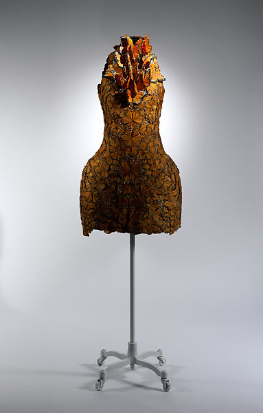 Ensemble, Alexander McQueen (British, founded 1992), silk, feathers, leather, metal, rubber, British