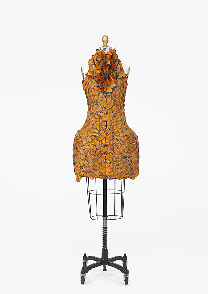 Ensemble, Alexander McQueen (British, founded 1992), silk, feathers, leather, metal, rubber, British 
