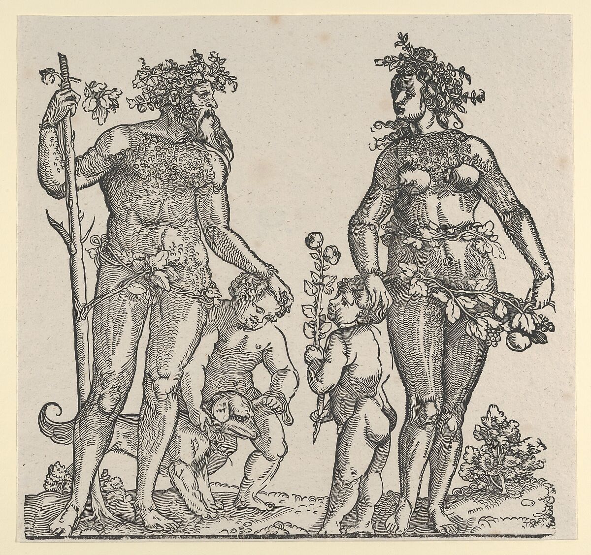 Wild Man and Wild Woman, Hans Guldenmond (German, Nuremberg, 1490–1560), Woodcut 