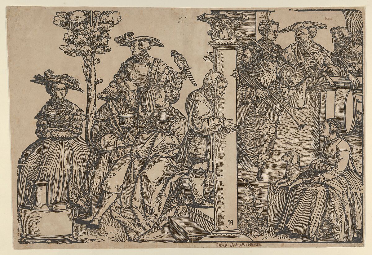 Musicians and Onlookers, Hans Schäufelein (German, Nuremberg ca. 1480–ca. 1540 Nördlingen), Woodcut 