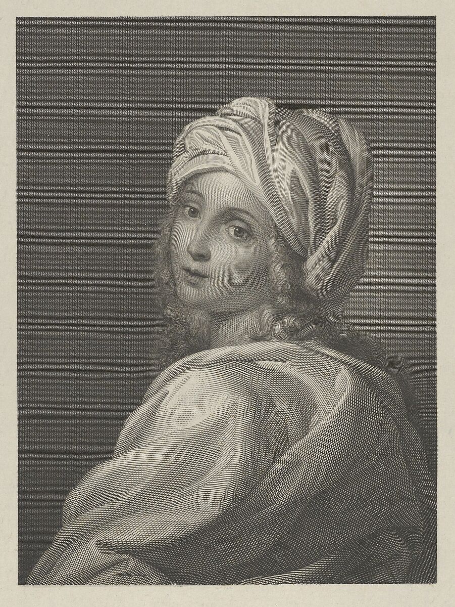 Portrait of Beatrice Cenci in bust-length, turning to face outwards with a cloth wrapped around her head, after Reni, Giovita Garavaglia (Italian, Pavia 1790–1835 Florence), Engraving 