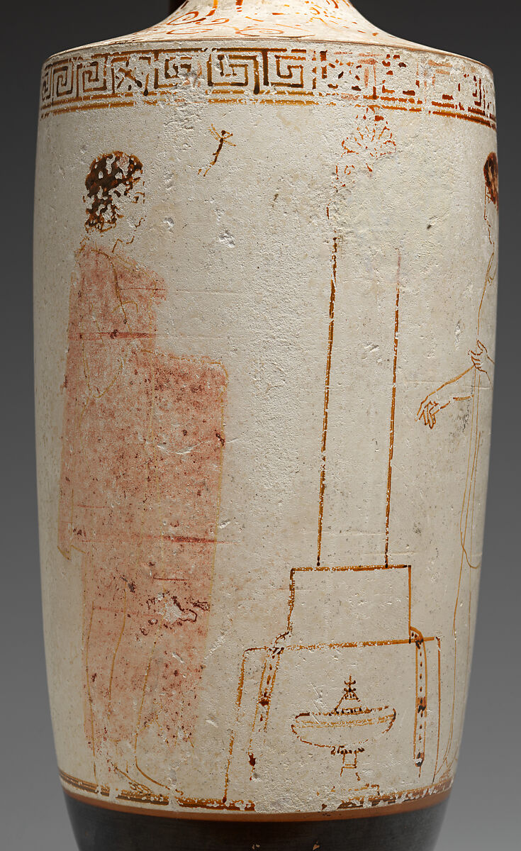 Terracotta lekythos (oil flask), Attributed to the Achilles Painter, Terracotta, Greek, Attic