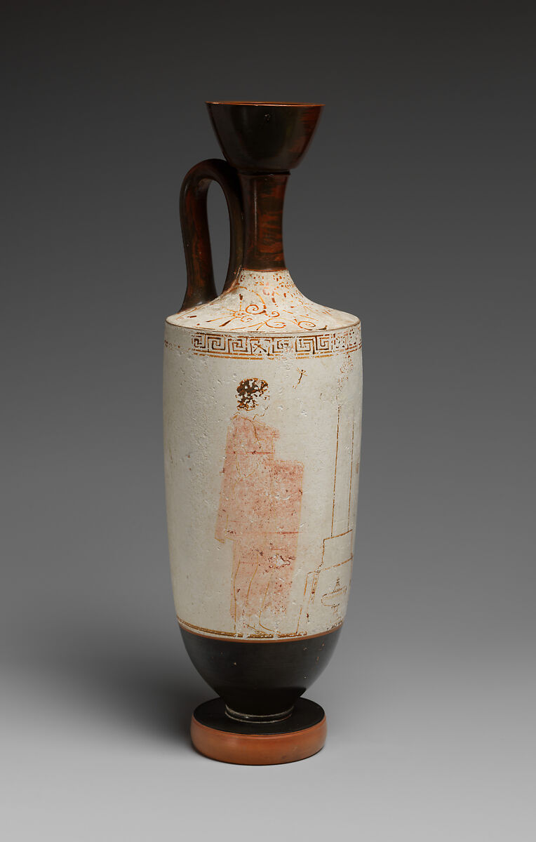 Terracotta lekythos (oil flask), Attributed to the Achilles Painter, Terracotta, Greek, Attic
