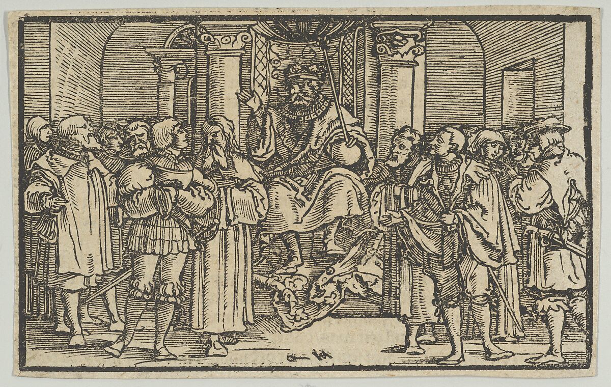 Representatives of Athens and Corinth at the Court of Archidamas, King of Sparta, from the History of the Peloponnesian War by Thucydides, Hans Schäufelein (German, Nuremberg ca. 1480–ca. 1540 Nördlingen), Woodcut 
