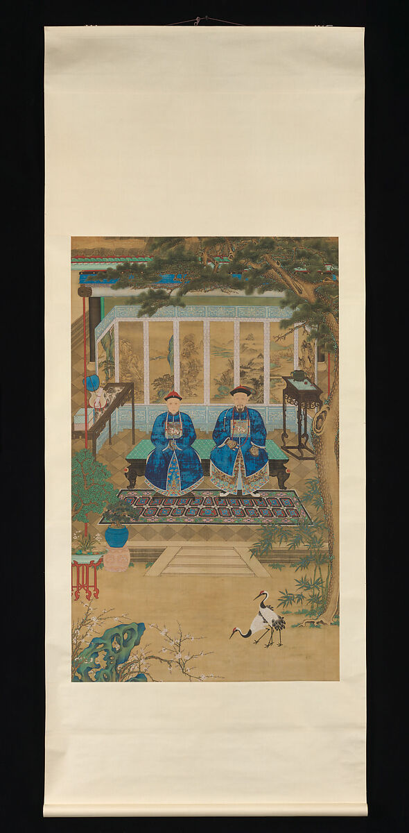 Portrait of husband and wife, Unidentified artist  , Chinese, late 18th–early 19th century, Hanging scroll; ink and color on silk, China