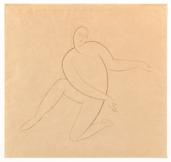 Kneeling Figure, Elie Nadelman (American (born Poland), Warsaw 1882–1946 Riverdale, New York), Pen and brown ink and graphite on paper 