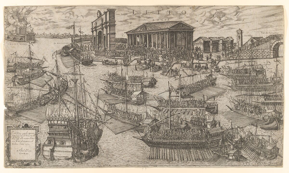 The arrival of Henri III of France at the Lido in Venice in 1574, Anonymous, Etching and engraving 