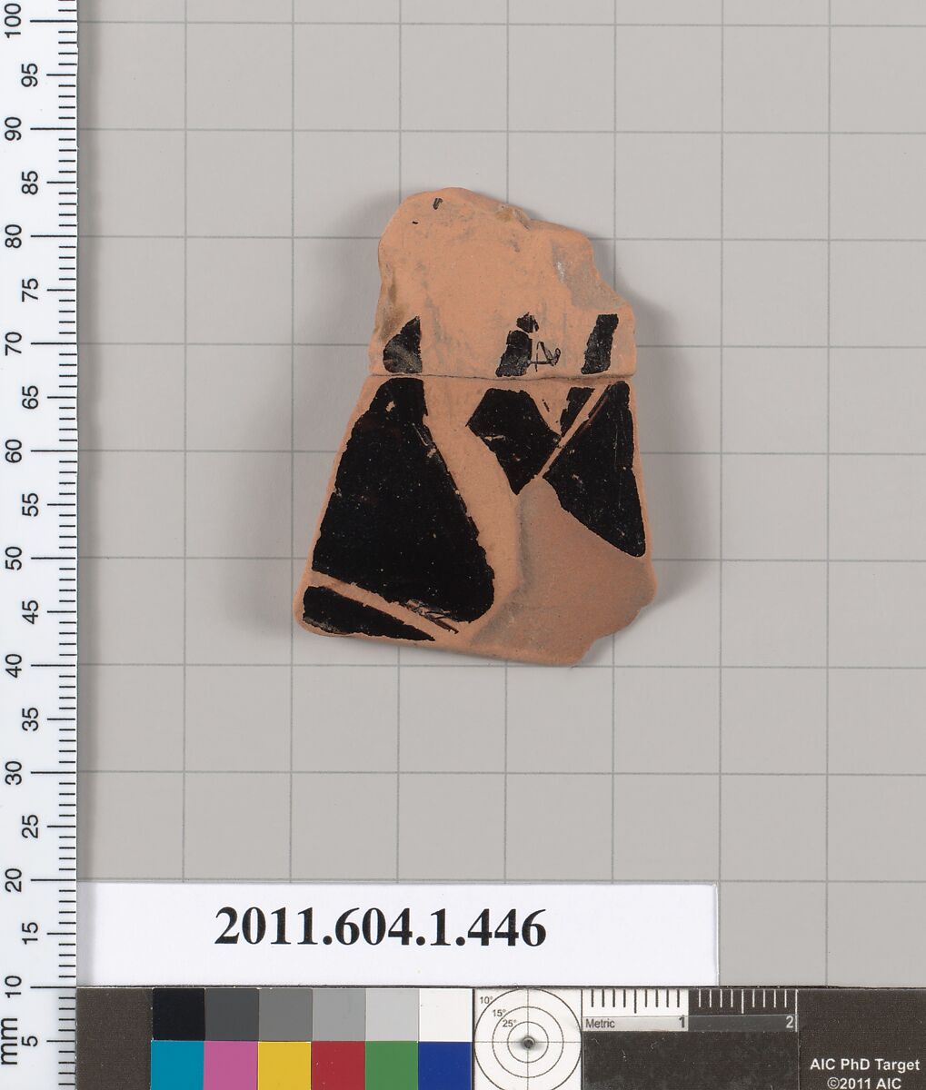 Terracotta fragment of a kylix (drinking cup), Terracotta, Greek, Attic
