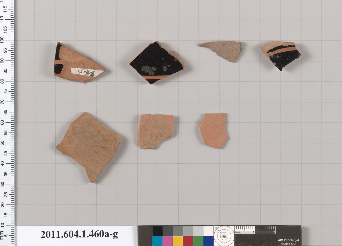 Terracotta fragments of kylikes (drinking cups), Terracotta, Greek, Attic 