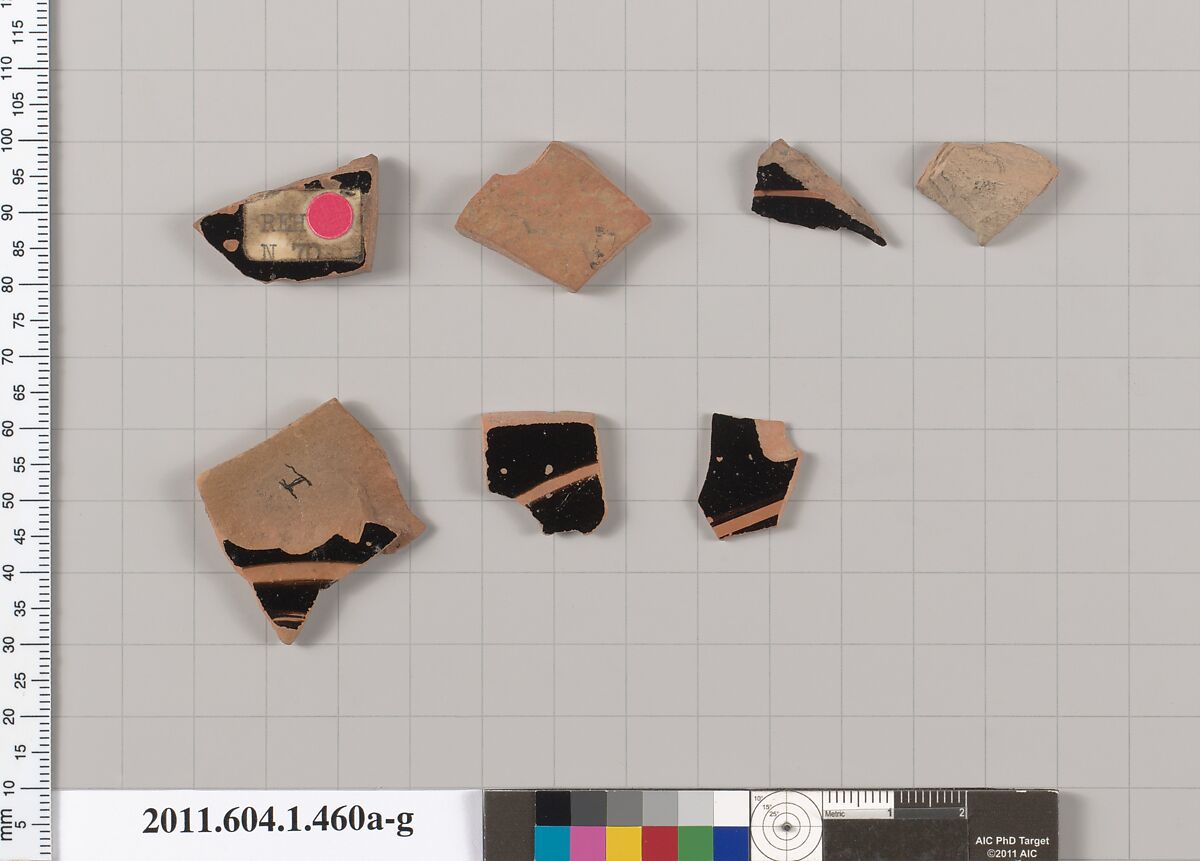 Terracotta fragments of kylikes (drinking cups), Terracotta, Greek, Attic