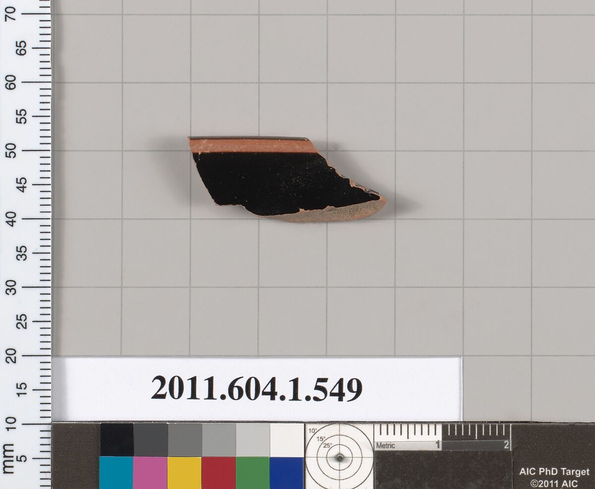 Terracotta rim fragment of a kylix (drinking cup), Terracotta, Greek, Attic