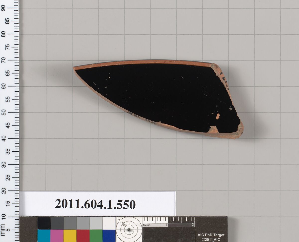 Terracotta rim fragment of a kylix (drinking cup), Terracotta, Greek, Attic
