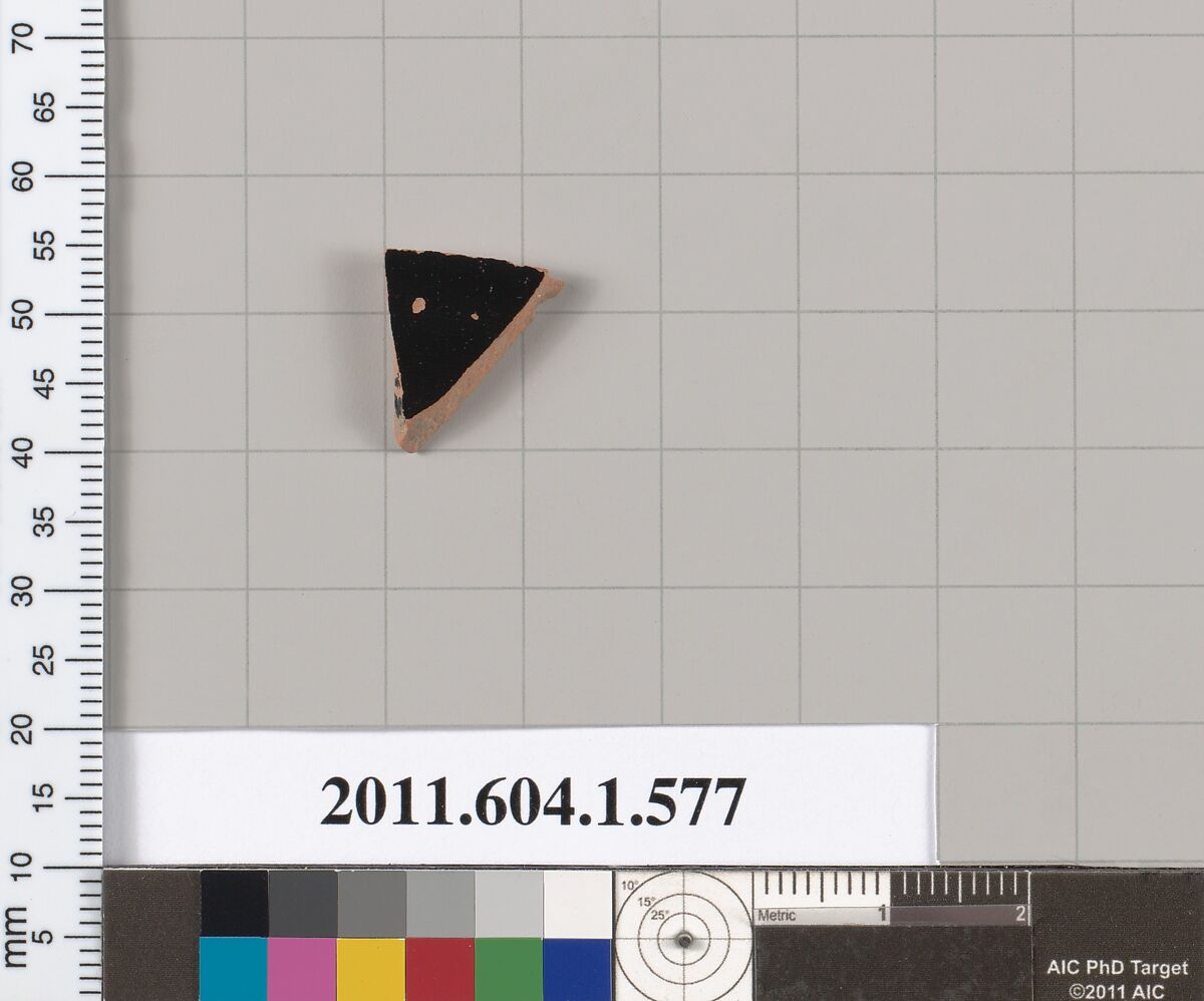 Terracotta fragment of a kylix (drinking cup), Terracotta, Greek, Attic
