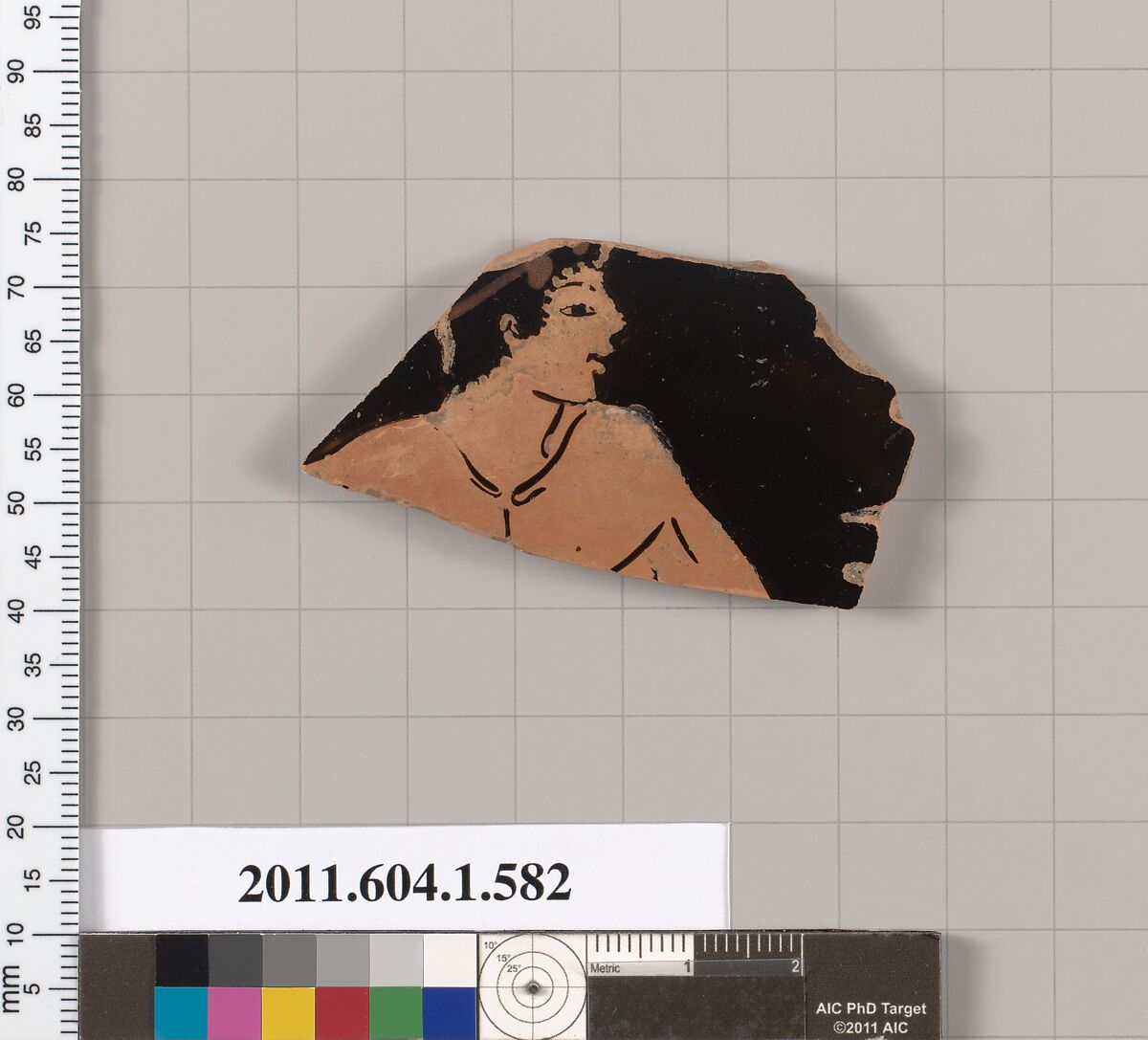 Terracotta fragment of a kylix (drinking cup), Terracotta, Greek, Attic