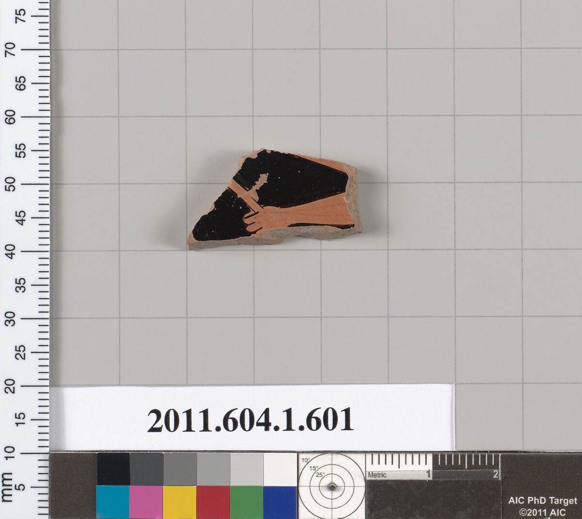 Terracotta fragment of a kylix (drinking cup), Terracotta, Greek, Attic 