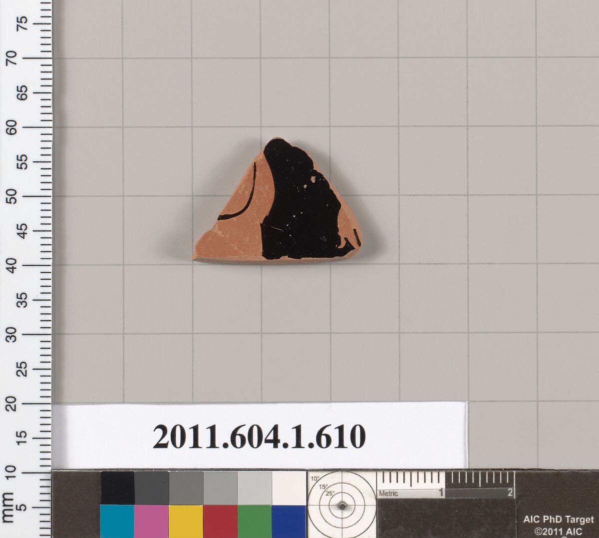 Terracotta fragment of a kylix (drinking cup), Terracotta, Greek, Attic 