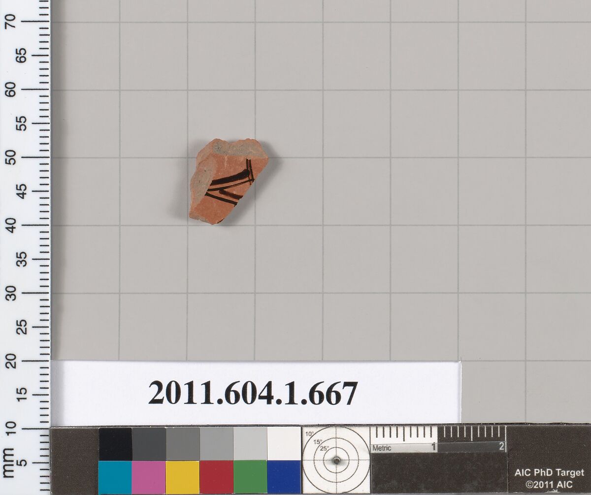 Terracotta fragment of a kylix (drinking cup), Terracotta, Greek, Attic