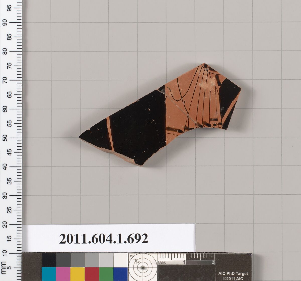 Terracotta fragment of a kylix (drinking cup), Terracotta, Greek, Attic 