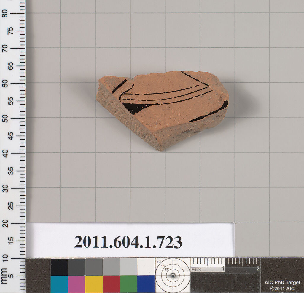 Terracotta fragment of a kylix (drinking cup), Terracotta, Greek, Attic