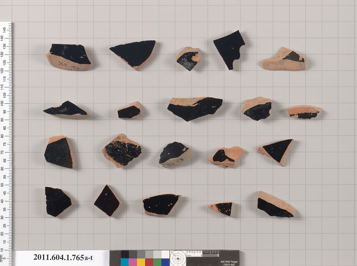 Terracotta fragments of kylikes (drinking cups), Terracotta, Greek, Attic