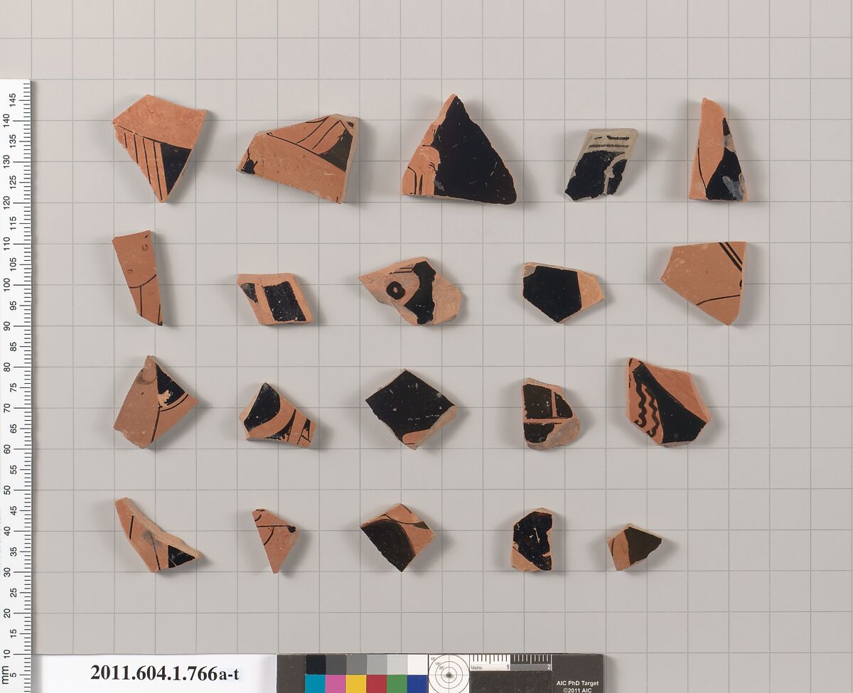 Terracotta fragments of kylikes (drinking cups), Terracotta, Greek, Attic
