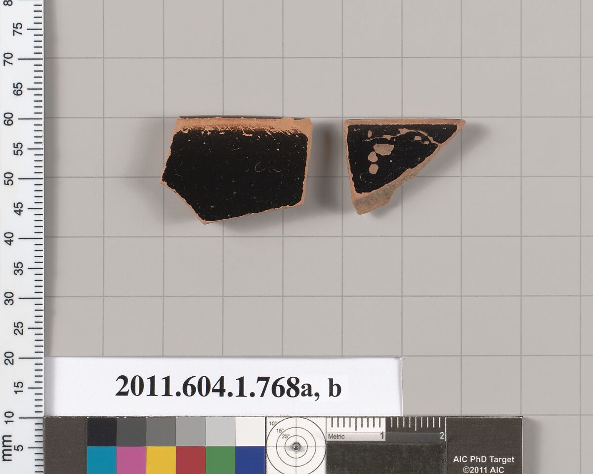 Terracotta rim fragments of a kylix (drinking cup), Terracotta, Greek, Attic