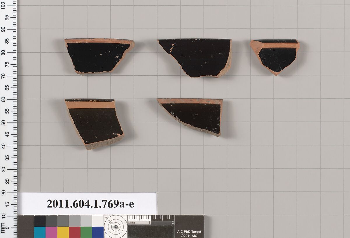 Terracotta rim fragments of kylikes (drinking cups), Terracotta, Greek, Attic