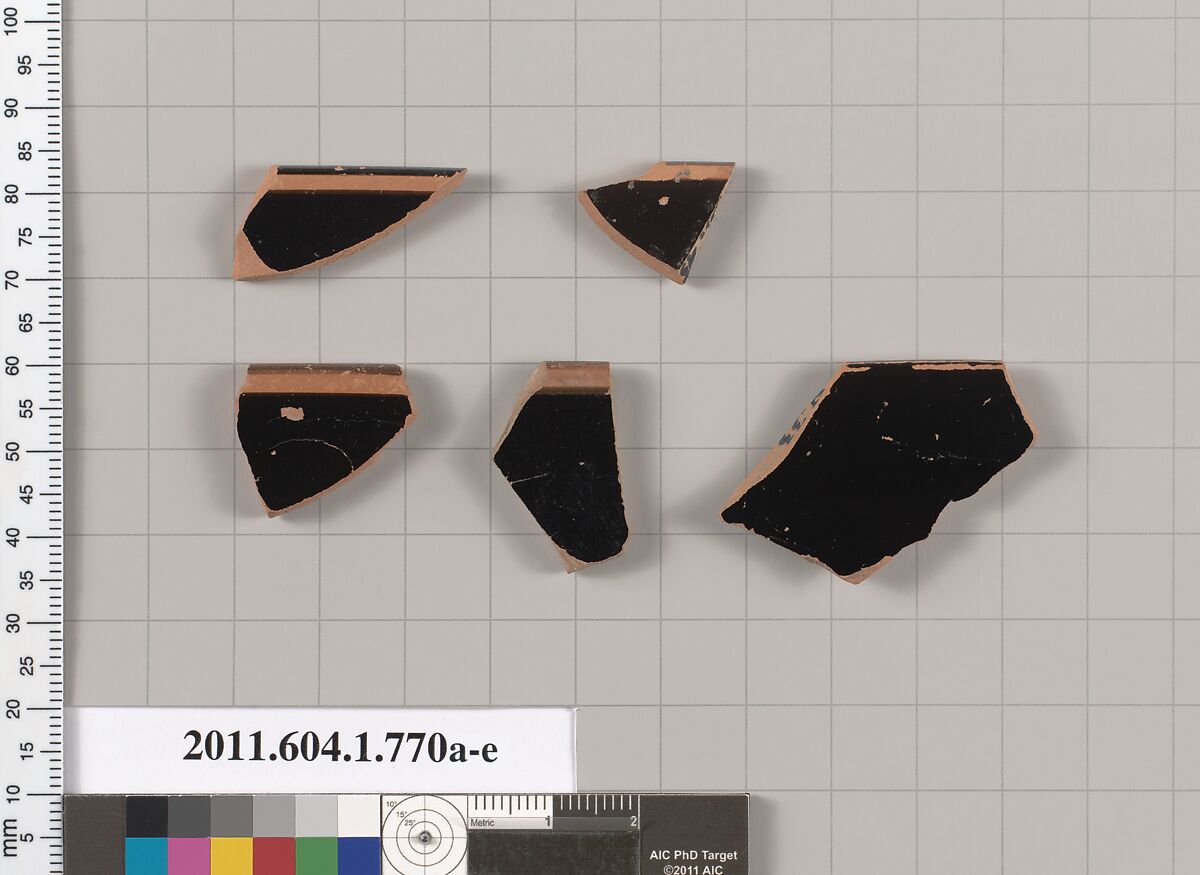 Terracotta rim fragments of kylikes (drinking cups), Terracotta, Greek, Attic