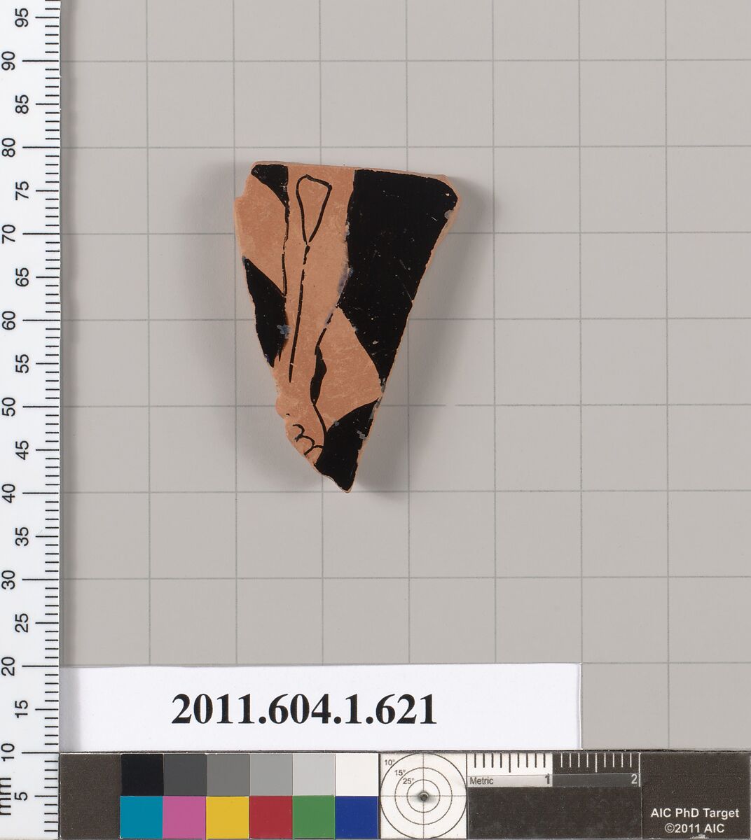 Terracotta fragment of a kylix (drinking cup), Terracotta, Greek, Attic