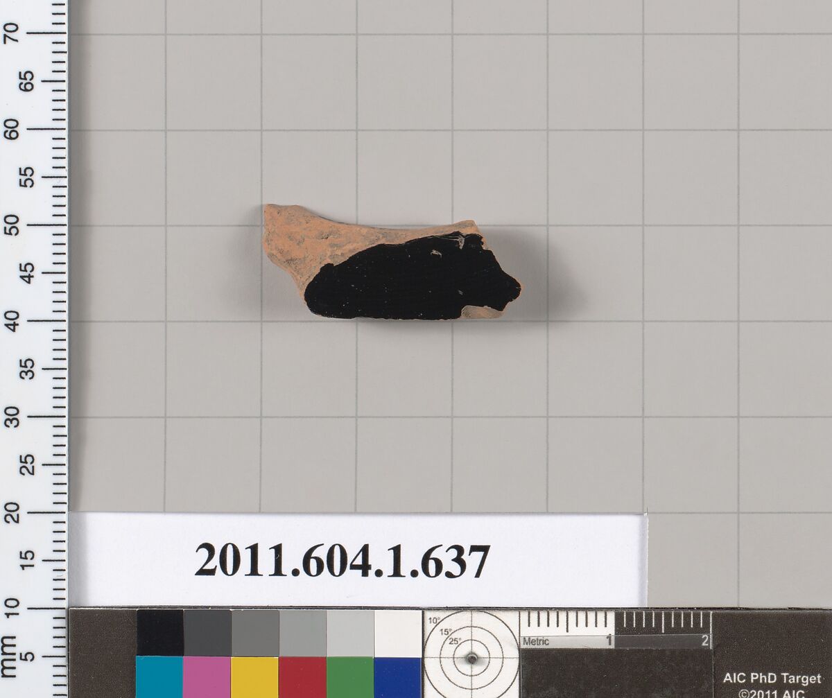 Terracotta fragment of a kylix (drinking cup), Terracotta, Greek, Attic