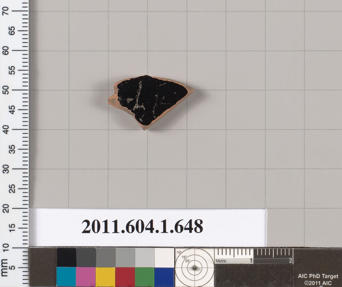 Terracotta fragment of a kylix (drinking cup), Terracotta, Greek, Attic
