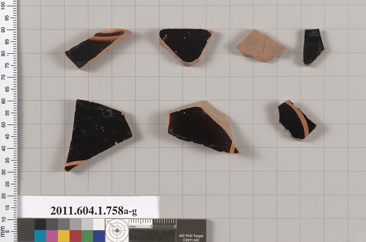 Terracotta fragments of kylikes (drinking cups), Terracotta, Greek, Attic