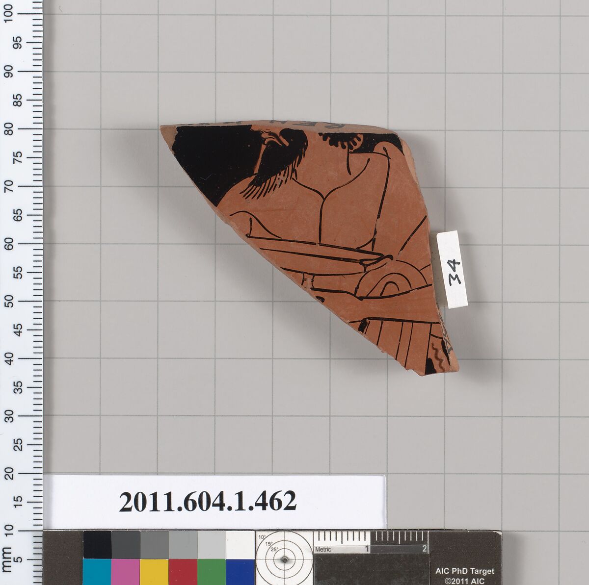 Terracotta fragment of a kylix (drinking cup), Attributed to Makron [DvB], Terracotta, Greek, Attic 