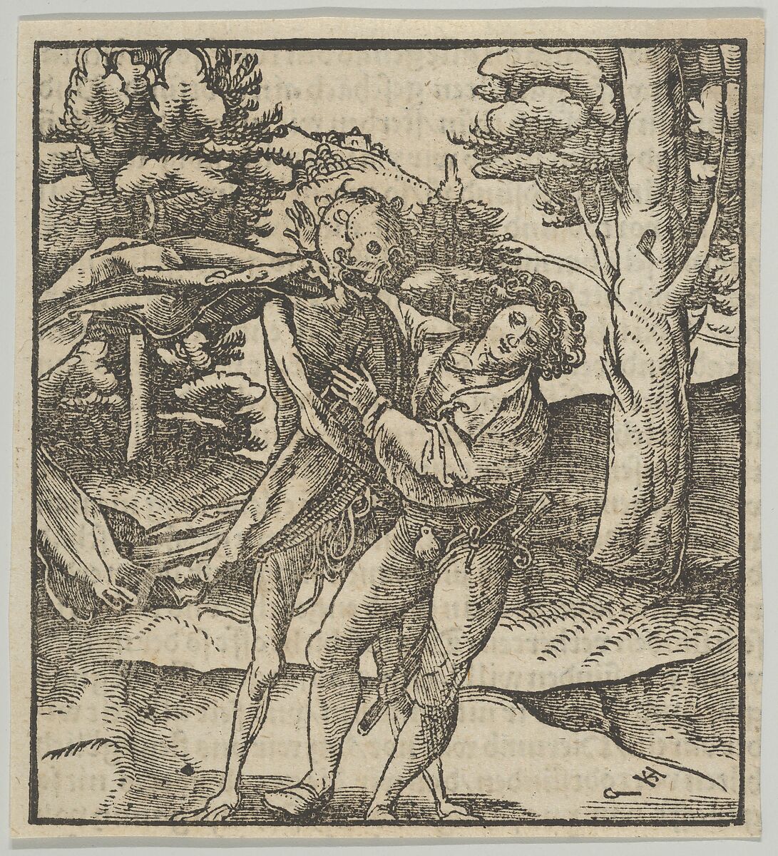 A Young Man Seized by Death, from Hymmelwagen auff dem, wer wol lebt..., Hans Schäufelein (German, Nuremberg ca. 1480–ca. 1540 Nördlingen), Woodcut 